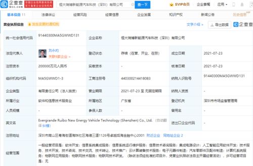 恒大瑞博新能源汽車公司成立 注冊資本20億，聚焦科技信息咨詢服務(wù)